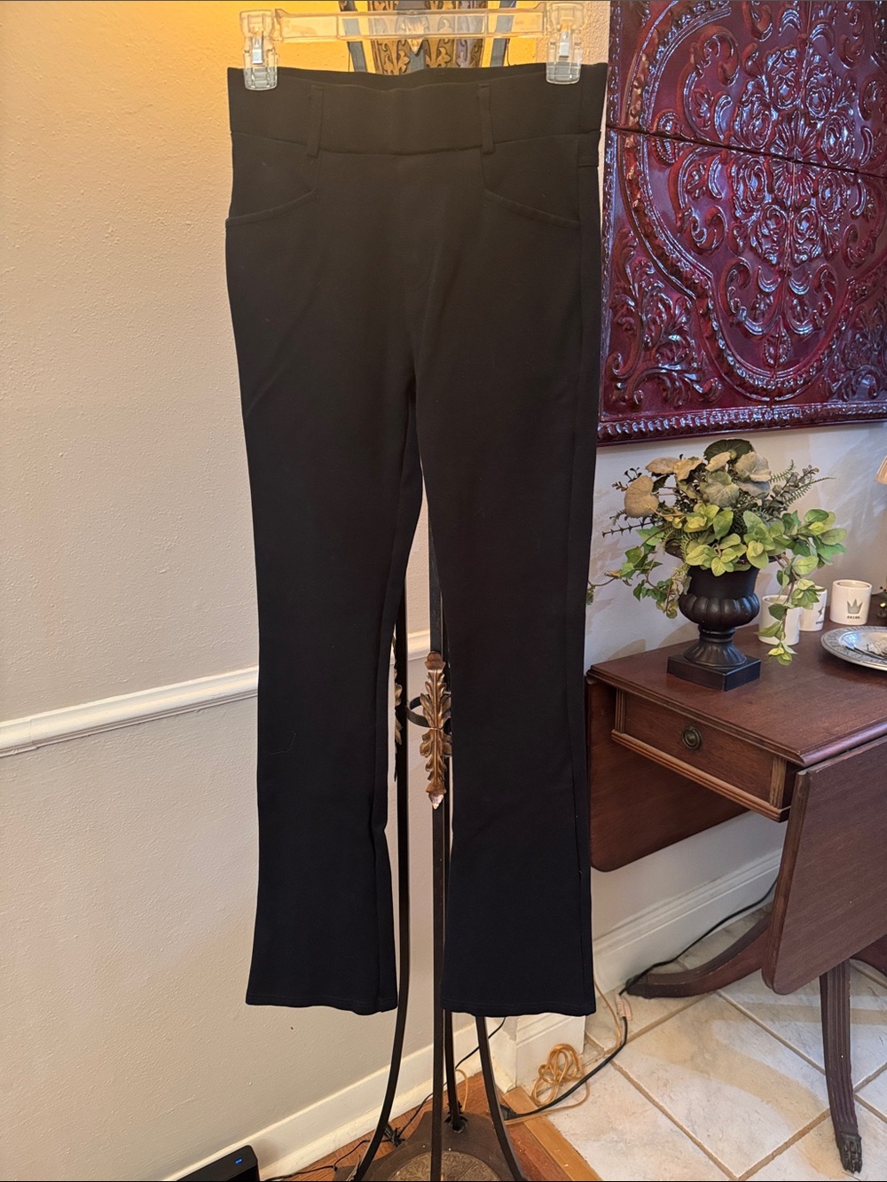 Black Stretch Boot-Cut Pants for Women